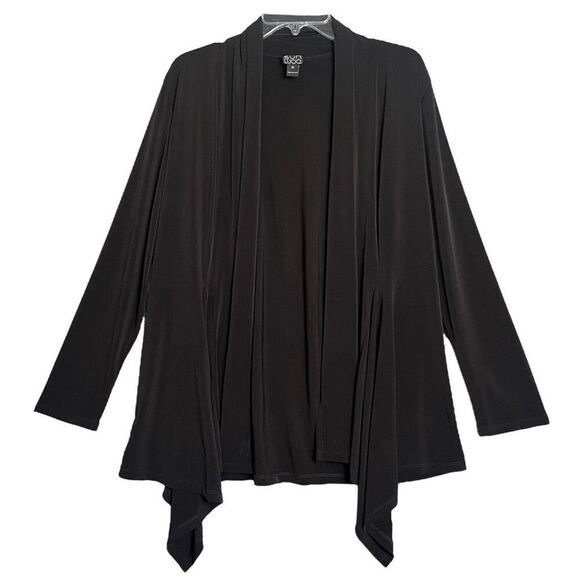Clara Sun Woo Black Jersey Knit Cardigan Womens XL Lagenlook Drapey Cascading - Picture 1 of 10